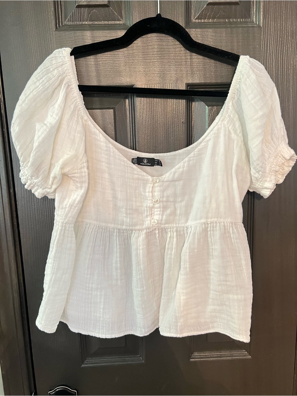 Volcom White Puff-Sleeve Peplum Top